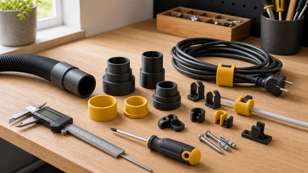 Staubsaugeradapter und Kabelclips
